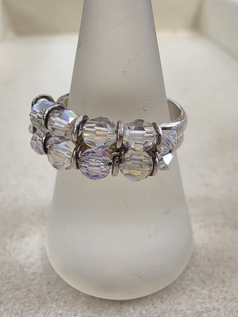 Sterling Silver with Crystal Beads Ring • Size 6.5